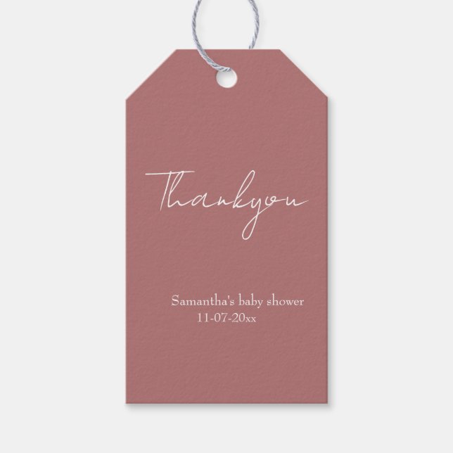 Dusty Rosa Minimal tack för Rustic babydusch Presentetikett (Framsidan)