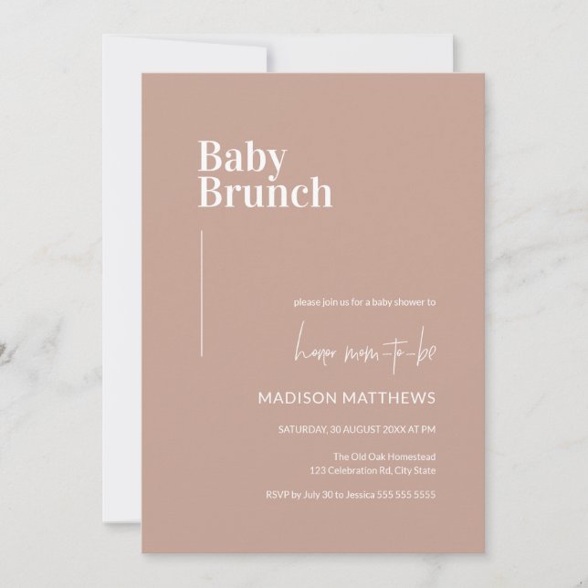 Dusty Rosa minimalist Baby Brunch Baby Shower Inbjudningar (Framsida)