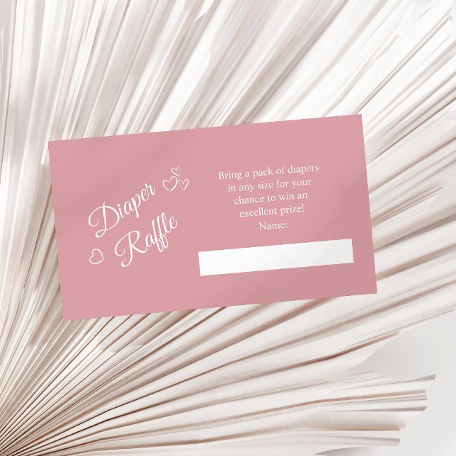 Dusty Rosa minimalist Baby Shower Diaper Raffle Tilläggskort (Dusty Pink Minimalist Baby Shower Diaper Raffle Enclosure Card on a sunny neutral dry palm leaf.)