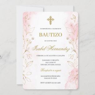 Dusty rosa minimalist Baptism Spanska Inbjudningar