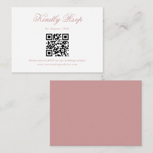Dusty Rosa Minimalist Bröllop QR-kodens Osa Tilläggskort (Fram/baksida)