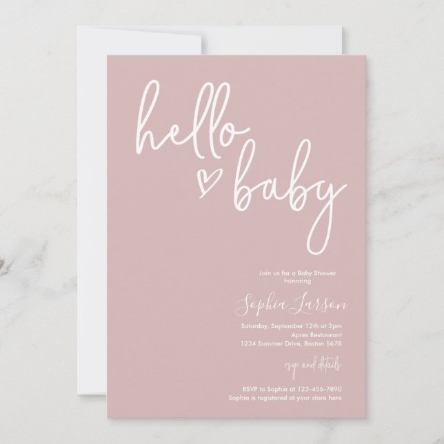 Dusty Rosa Minimalist Modern Boho Baby Shower Inbjudningar (Framsida)