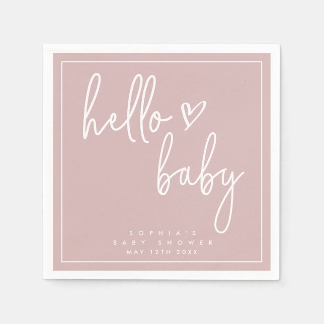 Dusty Rosa Minimalist Modern Boho Baby Shower Pappersservett (Framsidan)