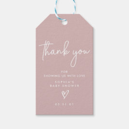 Dusty Rosa Minimalist Modern Boho Baby Shower Presentetikett
