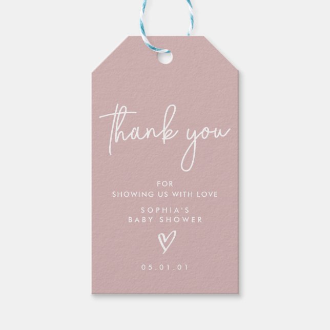 Dusty Rosa Minimalist Modern Boho Baby Shower Presentetikett (Framsidan)