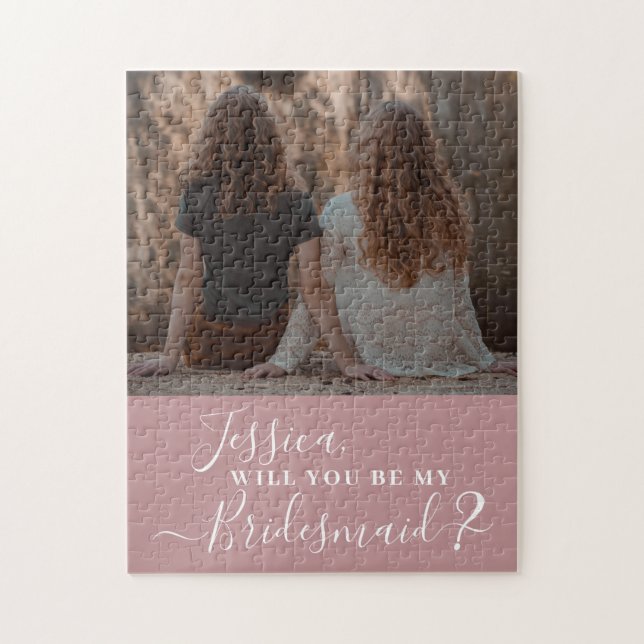 Dusty Rosa Minimalist Photo Bridesmaid Frieri Pussel (Vertikal)