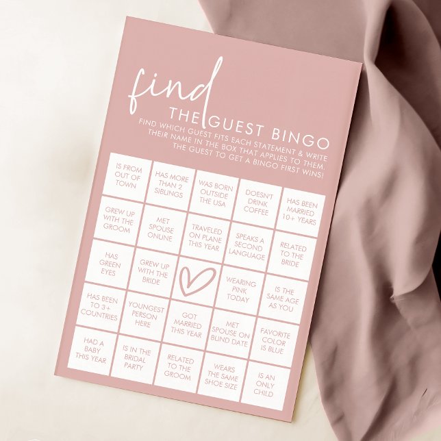 Dusty Rosa Minimalist Shower Guest Bingo-spel (Skapare uppladdad)
