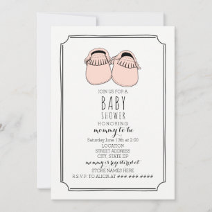 Dusty Rosa Moccasins Boho Baby Shower Inbjudningar
