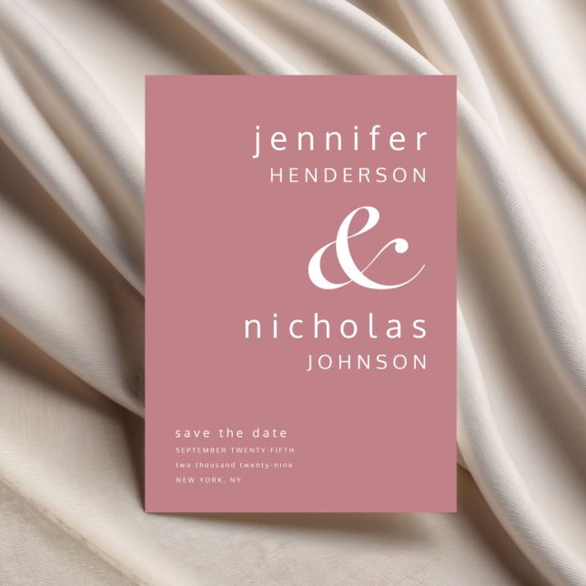 Dusty Rosa Modern Ampersand Typografi Bröllop Spara Datumet (Dusty Pink Modern Ampersand Typography Wedding Save The Date)