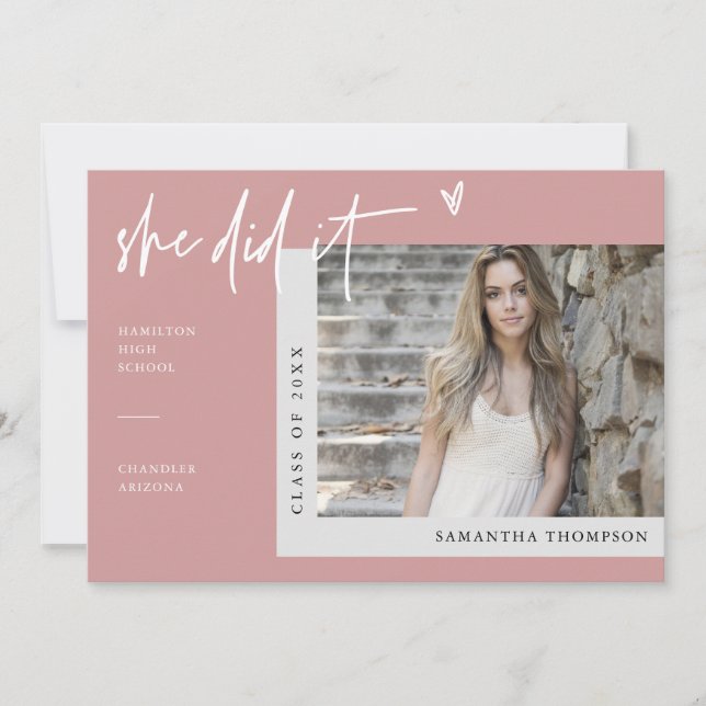 Dusty Rosa Modern Boho Hon gjorde det till Grad Ph Inbjudningar (Framsida)