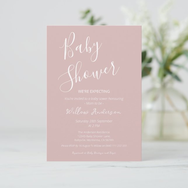 Dusty Rosa Modern Minimalistisk Skrift Barnkalas Inbjudningar (Stående Fram)