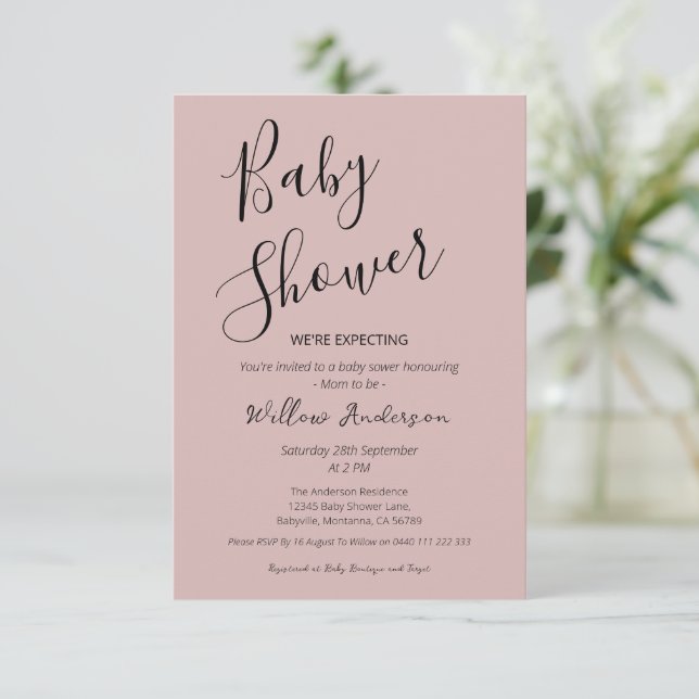 Dusty Rosa Modern Minimalistisk Skrift Barnkalas Inbjudningar (Stående Fram)