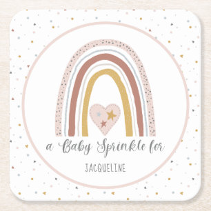 Dusty Rosa Modern Rainbow Guld Girl Baby Sprinkle Underlägg Papper Kvadrat
