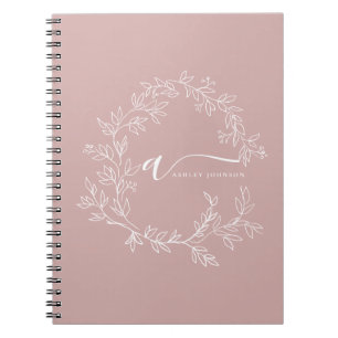 Dusty Rosa Modern Script Girly Monogram Namn Anteckningsbok