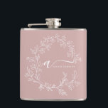 Dusty Rosa Modern Script Girly Monogram Namn Fickplunta<br><div class="desc">Vi presenterar en fantastisk personlig-kolv som perfekt blandar funktioner med elegans. Den här vackert designade kolven har ett känsligt rosa, försedd med en charmerande andedräkt av blommigt och ett modernt manusmonogram, och skapar den som ett utsökt tillbehör för alla tillfälle. Vare sig du rostar i bröllop, njuter av en picknicka...</div>