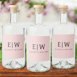  Dusty Rosa Modern Script Girly Monogram Namn Spritflaskor Etikett