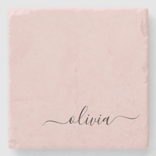  Dusty Rosa Modern Script Girly Monogram Namn Stenunderlägg