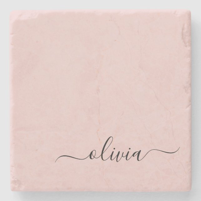  Dusty Rosa Modern Script Girly Monogram Namn Stenunderlägg (Framsidan)