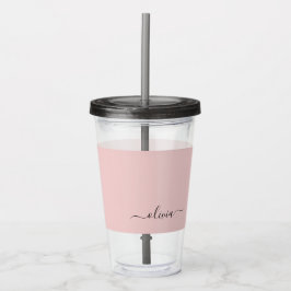  Dusty Rosa Modern Script Girly Monogram Namn Take Away Mugg