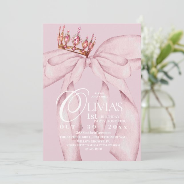 Dusty Rosa Modern Trendig Rosett 1-årsfirande  Inbjudningar (Stående Fram)