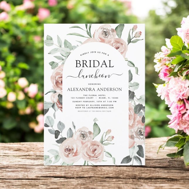 Dusty Rosa Möhippa Luncheon Greenery Invita Inbjudningar (Skapare uppladdad)