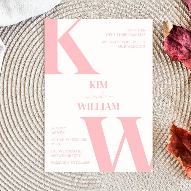 Dusty Rosa Monogram Bröllop Inbjudningar (Dusty Pink Monogram Wedding Invitation)
