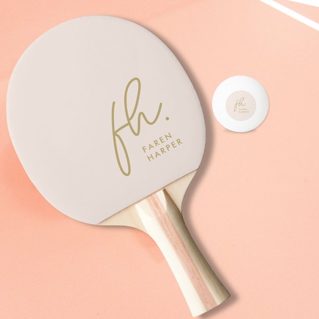  Dusty Rosa Monogram Script Guld Namn Pingisracket (Skapare uppladdad)