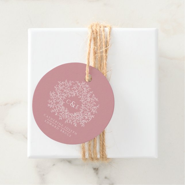 Dusty rosa monogram vit konst personligt bröllp gåvor etiketter (På plats)