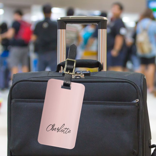 Dusty rosa namn-skript bagagebricka (Skapare uppladdad)