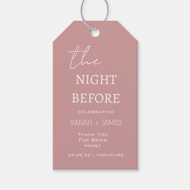 Dusty Rosa natten före Bröllop Tack Presentetikett (Framsidan)