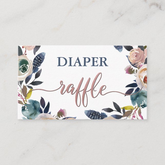 Dusty Rosa Navy Baby Shower Sprinkle Diaper Raffle Tilläggskort (Framsida)