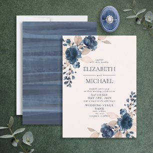 Dusty Rosa Navy Blåa blommor Rustic Bröllop Inbjudningar