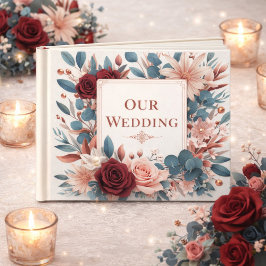 Dusty Rosa och Blåa blommor med Burgundy Ro Gästböcker