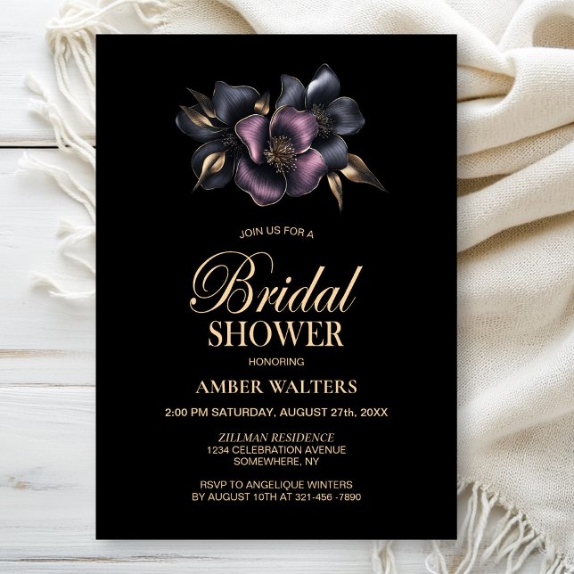 Dusty Rosa och Grått Blommigt Möhippa Inbjudningar (Skapare uppladdad)