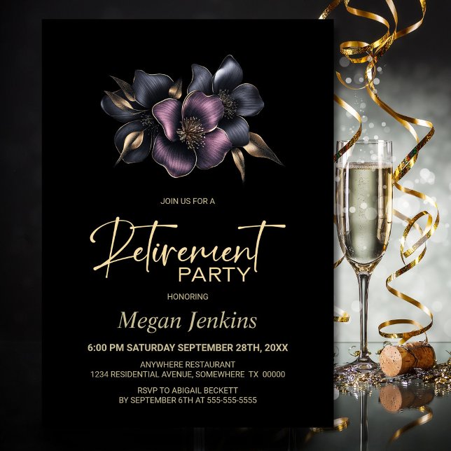 Dusty Rosa och Grått Blommigt Pension Party Inbjudningar (Skapare uppladdad)