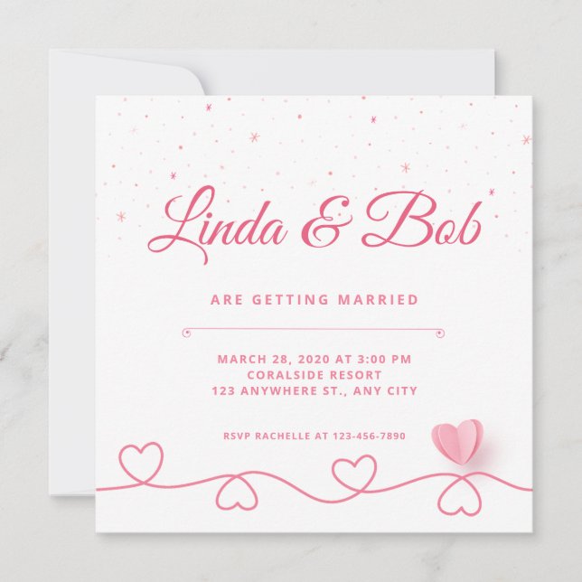Dusty Rosa och hjärta Inbjudningar (Framsida)