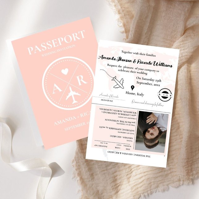 Dusty Rosa Passport Fotobröllopsinbjudan Inbjudan (Skapare uppladdad)