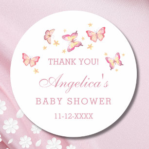 Dusty Rosa Peach Butterfly Baby Shower Tack Runt Klistermärke