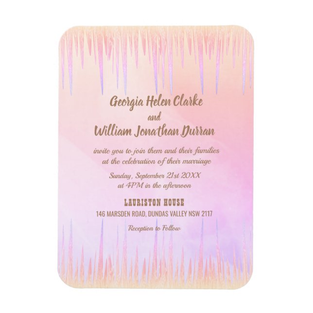 Dusty Rosa Peach Icicle Bröllop Magnet Card (Vertikal)