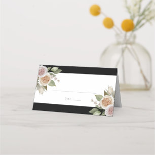 Dusty Rosa Peach Ro Botanical Black Bröllop Placeringskort