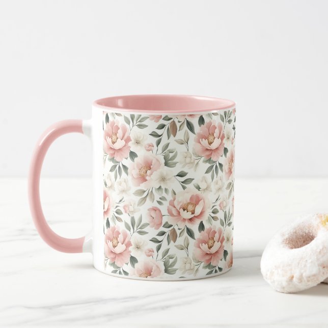 Dusty rosa peonies mugg (Med munk)