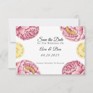 Dusty Rosa Peonies och Lemon Bröllop Spara Datumet