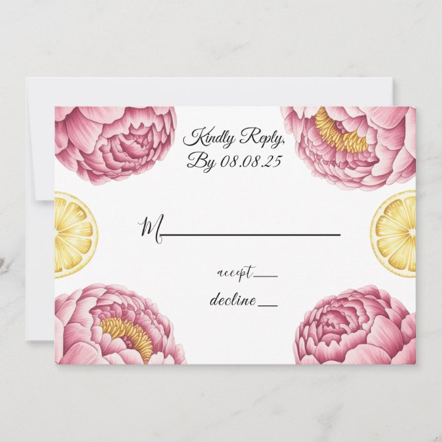 Dusty Rosa Peonies och Lemon Bröllops OSA Cards Inbjudningar (Framsida)