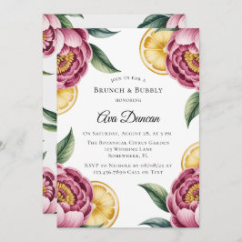 Dusty Rosa Peonies och Lemon Brunch och BubLY Inbjudningar