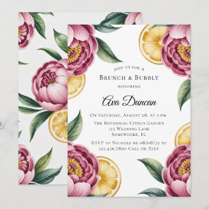 Dusty Rosa Peonies och Lemon Brunch och BubLY Inbjudningar