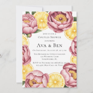Dusty Rosa Peonies och Lemon Par Shower Inbjudningar
