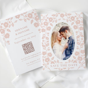 Dusty Rosa Photo QR-kodwebbplats, folklig Blommig Spara Datumet