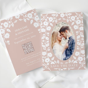 Dusty Rosa Photo QR-kodwebbplats, folklig Blommig Spara Datumet