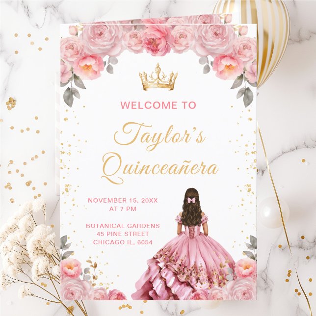 Dusty Rosa Princess Blommigt Quinceañera Program (Skapare uppladdad)