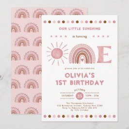 Dusty Rosa Rainbow & Sunshine Girl 1st Birthday Inbjudningar